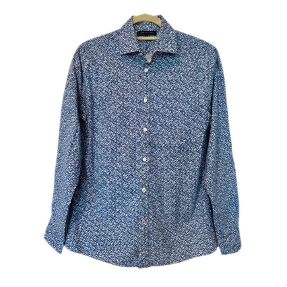 TOMMY HILFIGER Blue and White Floral Long-Sleeve Button Down